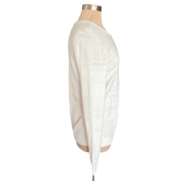 Laura Scott Cream Cotton Cardigan Sweater Round Neck Classic Fit MEDIUM Fall - Picture 4 of 8